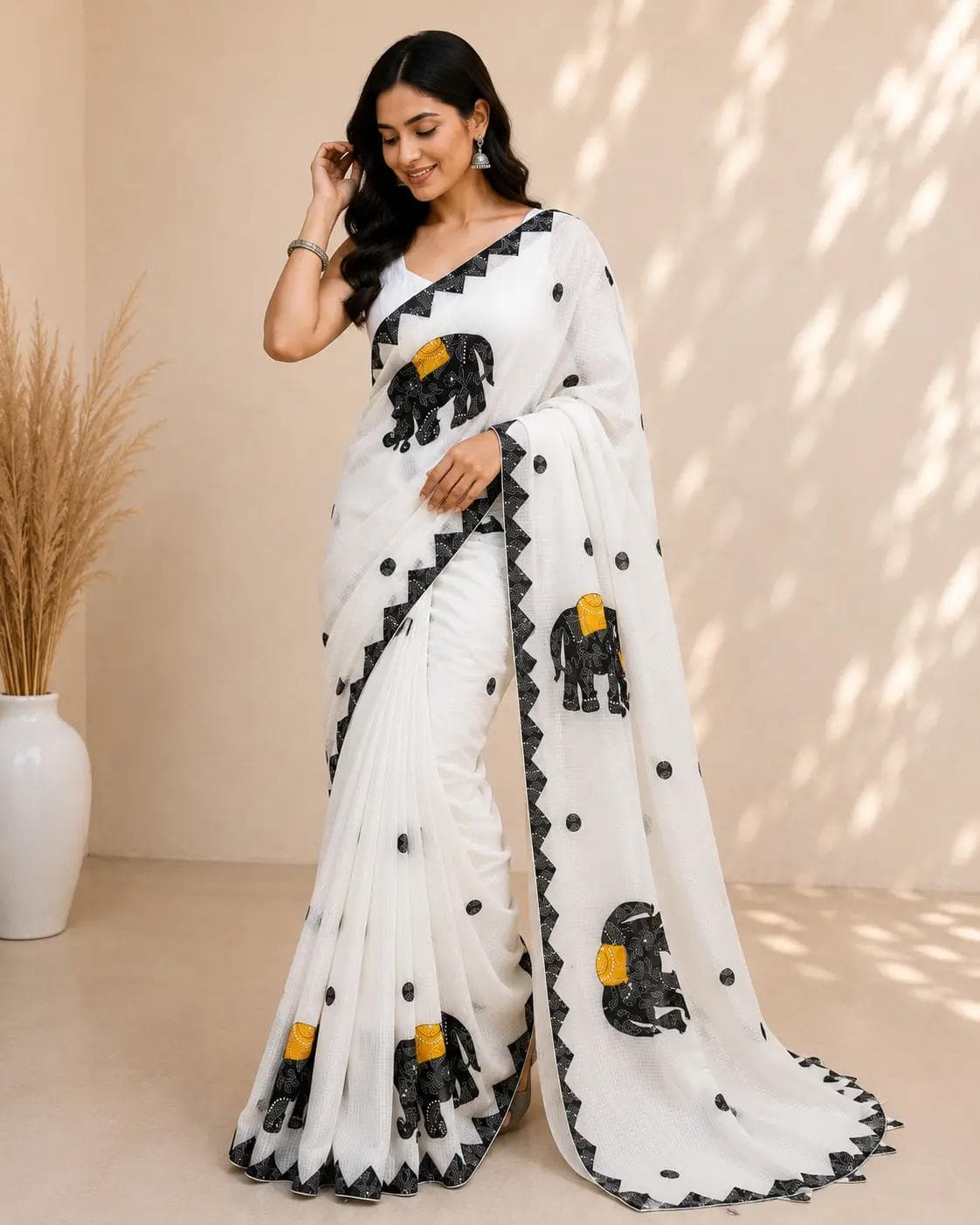 Embroidered elephant motif kota saree
