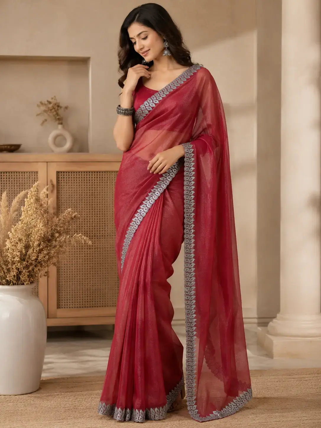 Trendy Mirror Work Saree