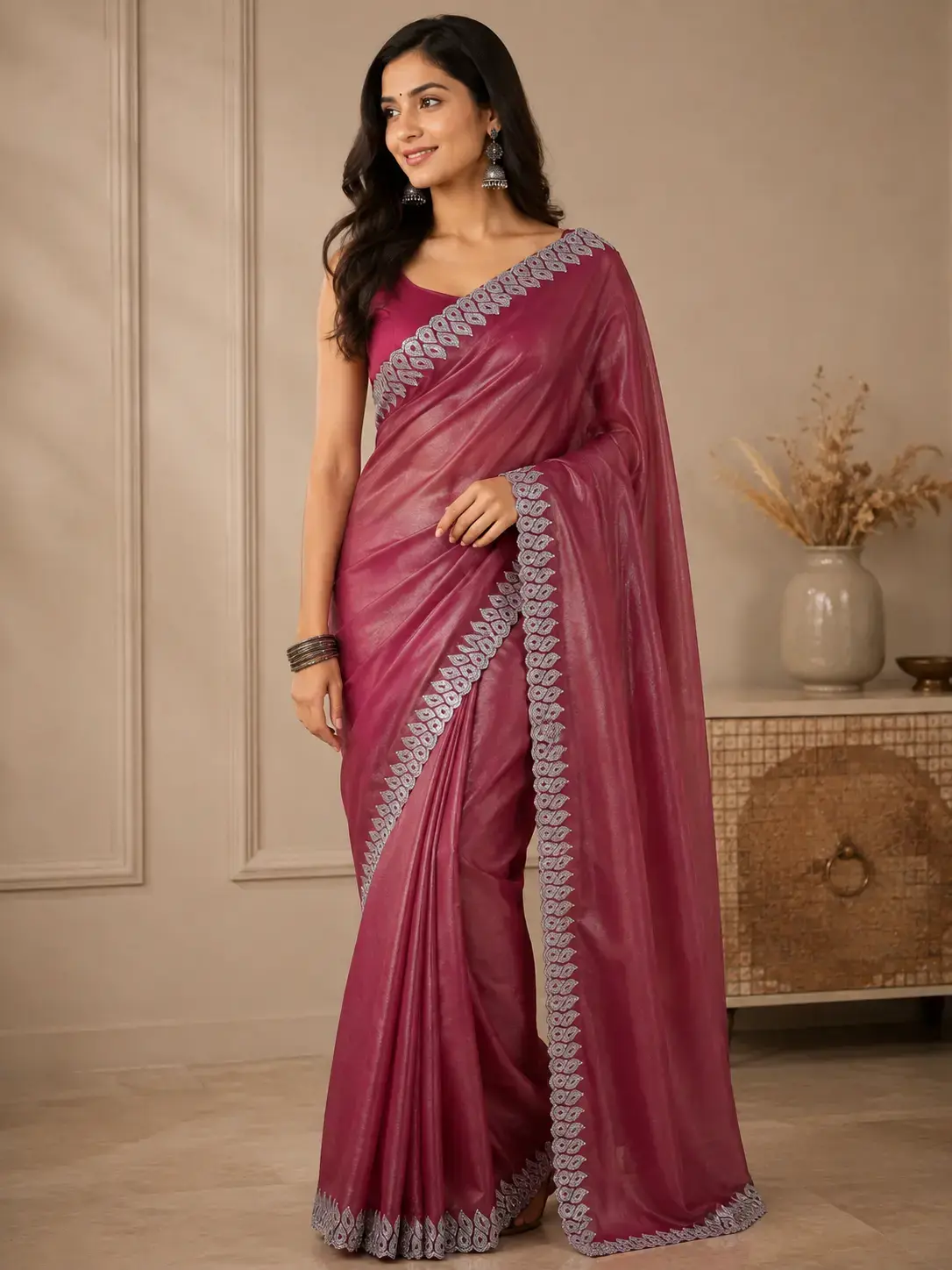 Trendy Mirror Work Saree